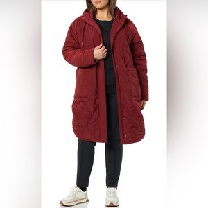 Amzn Women's Water Repellent Recycled Polyester Mid-Length Quilted Hooded Coat